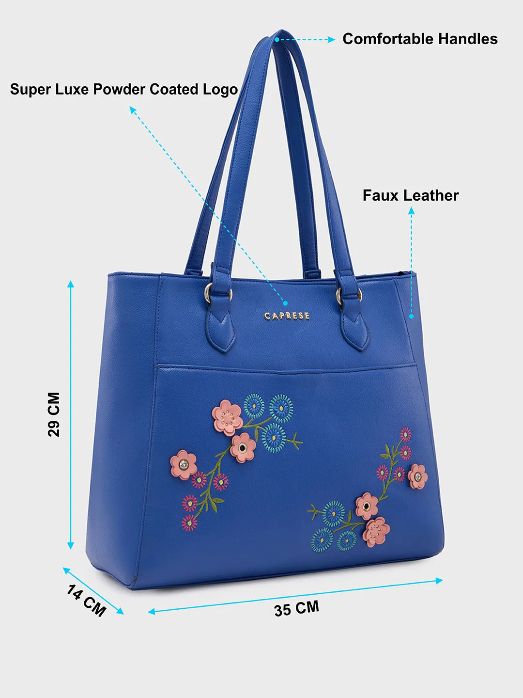 Caprese Erica Tote Medium Floral Women'S Office Handbag Blue