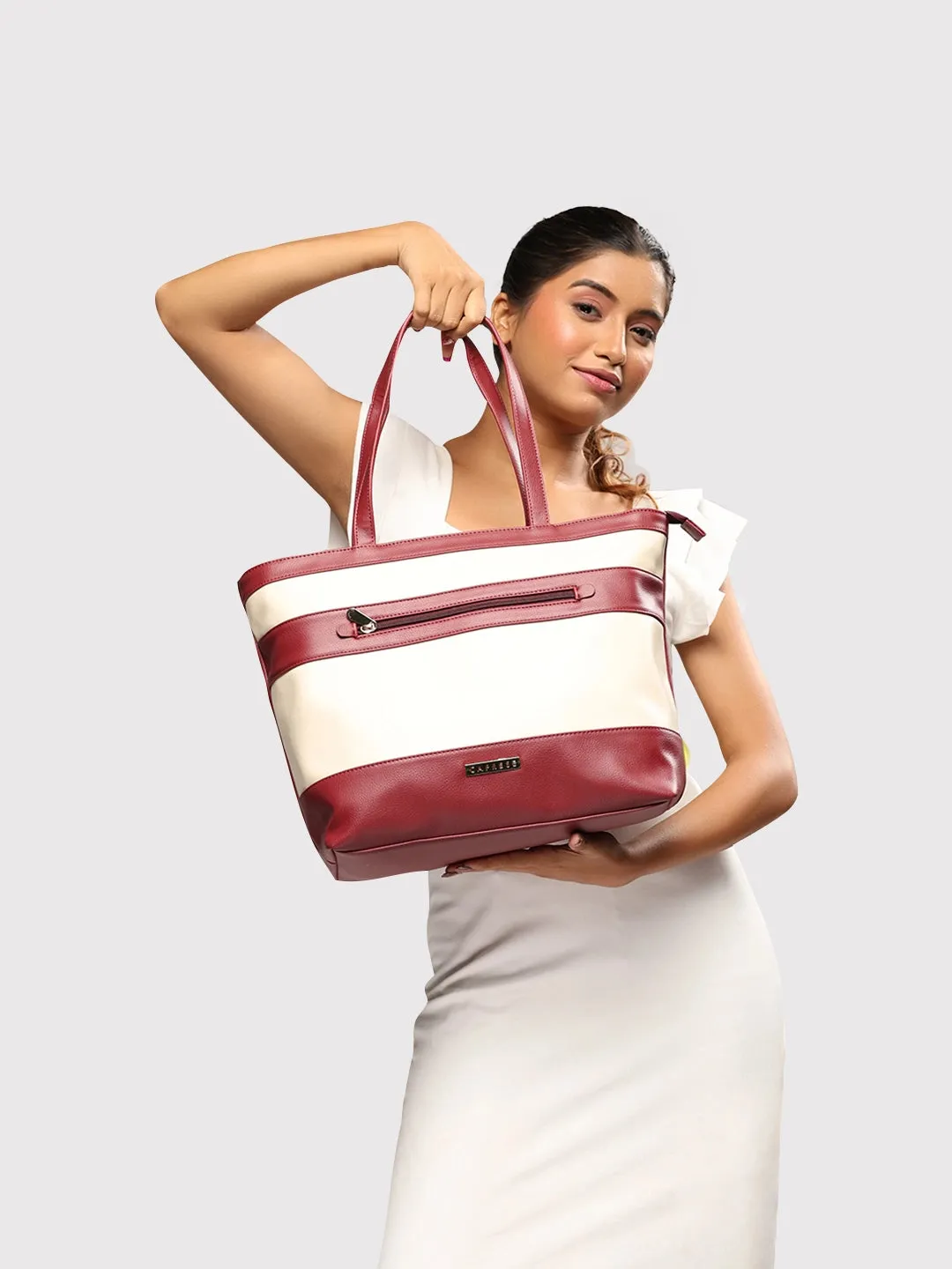 Caprese Marciano Tote Medium Striped Women'S Handbag Maroon