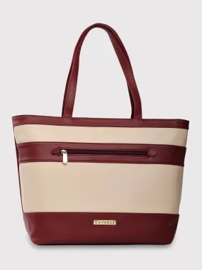 Caprese Marciano Tote Medium Striped Women'S Handbag Maroon