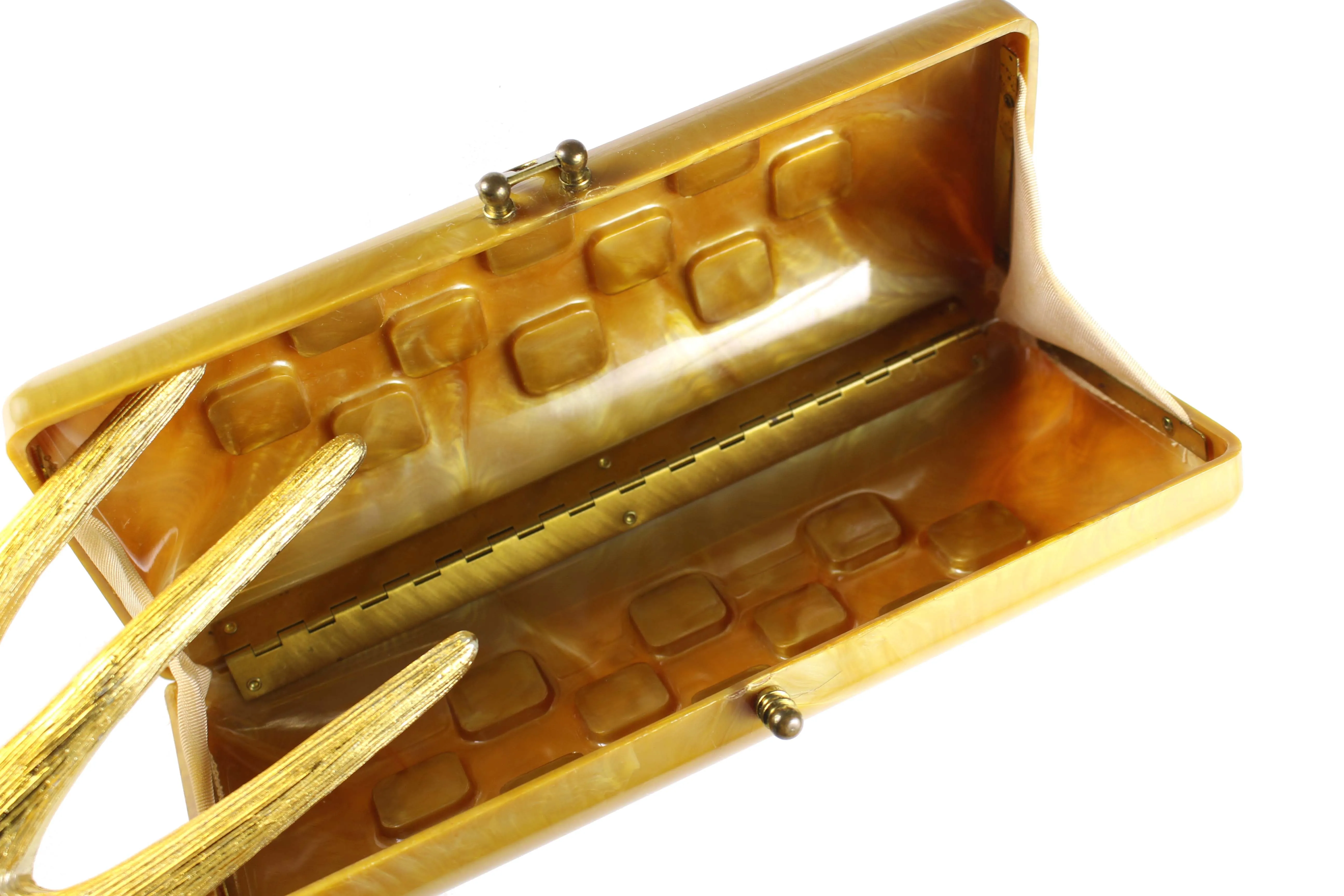 Caramel lucite clutch with rhinestone inlaid