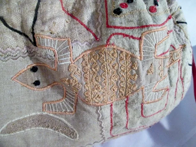 CHICO'S Fetish Lizard Turtle Embroidered Shoulder bag Purse Satchel Hippie BEIGE