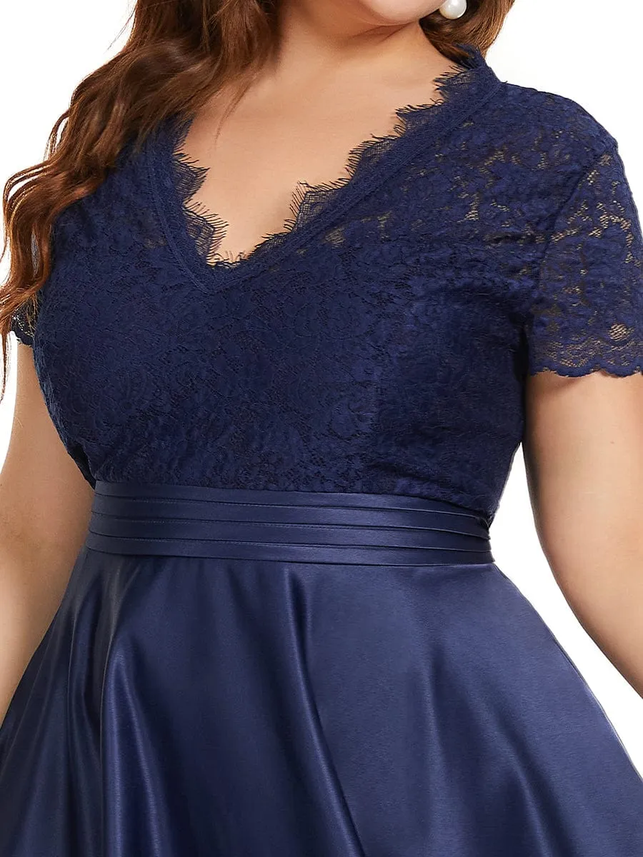 Custom Size V-neck Lace Bodice A-line Cocktail Dress with Sleeves