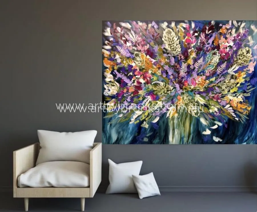 Delicate fern, banksia and wildflowers - Original on Canvas 120x150  Cm