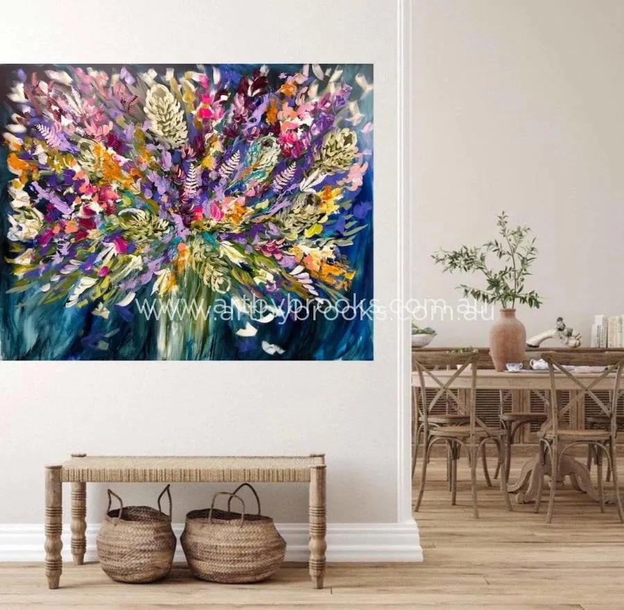 Delicate fern, banksia and wildflowers - Original on Canvas 120x150  Cm