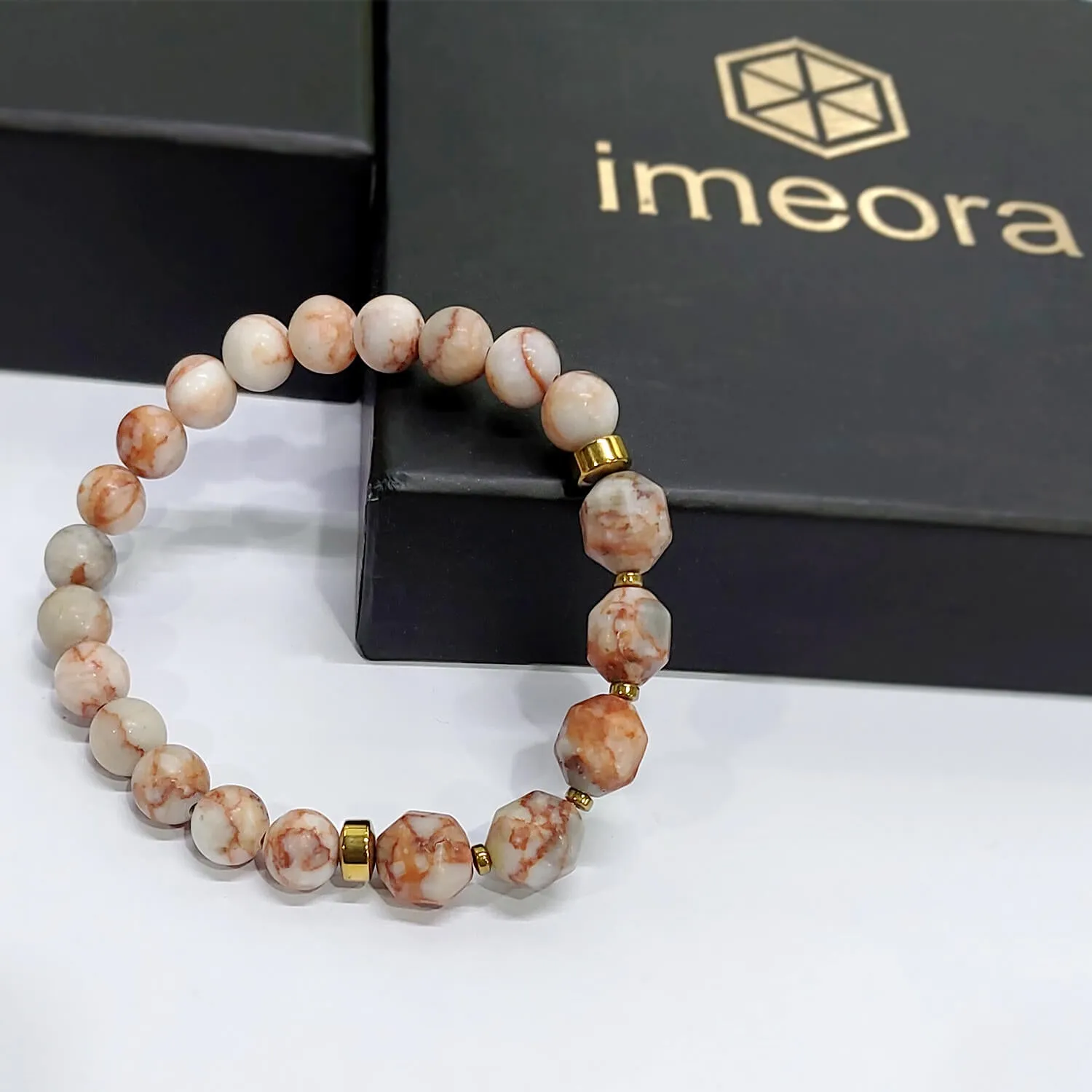 Diamond Cut Red Picasso Jasper With Golden Hematite Natural Stone Bracelet