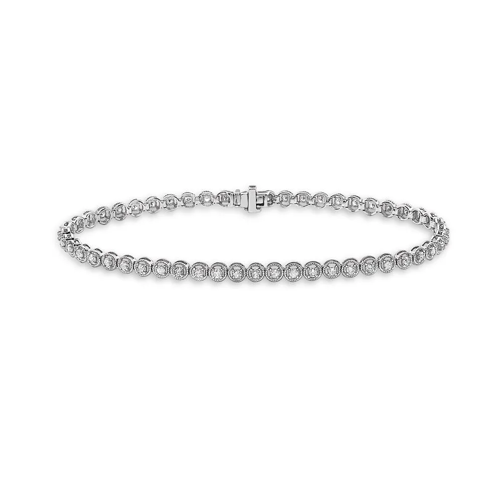 Diamond Tennis Bracelet Bezel Multigrain (1.00 ct.) 1.75 mm 4-Prongs Setting in 14K Gold