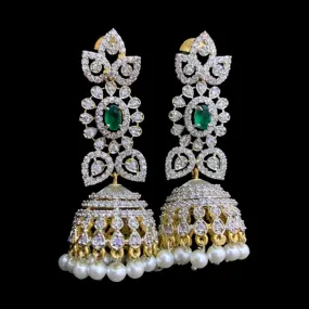 Emerald Green White AD Zircon (CZ) Jhumka Earring