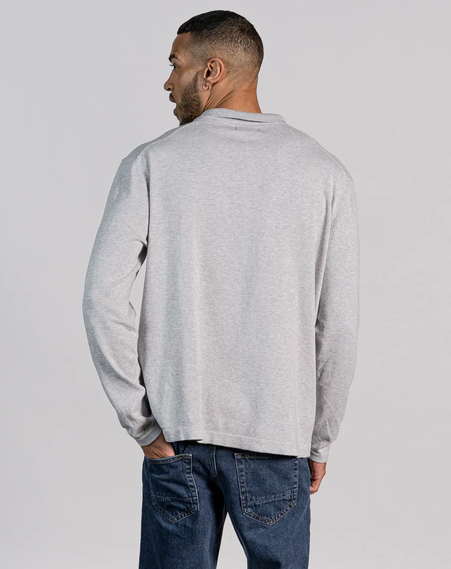 ESSENTIAL OVERSIZED LONG SLEEVE ZIPPED NECK POLO - LIGHT GREY