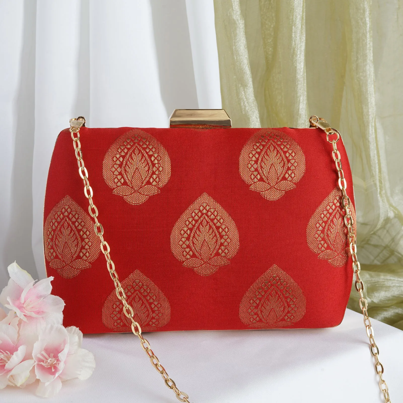 Festive Dream Red Brocade Fabric Clutch