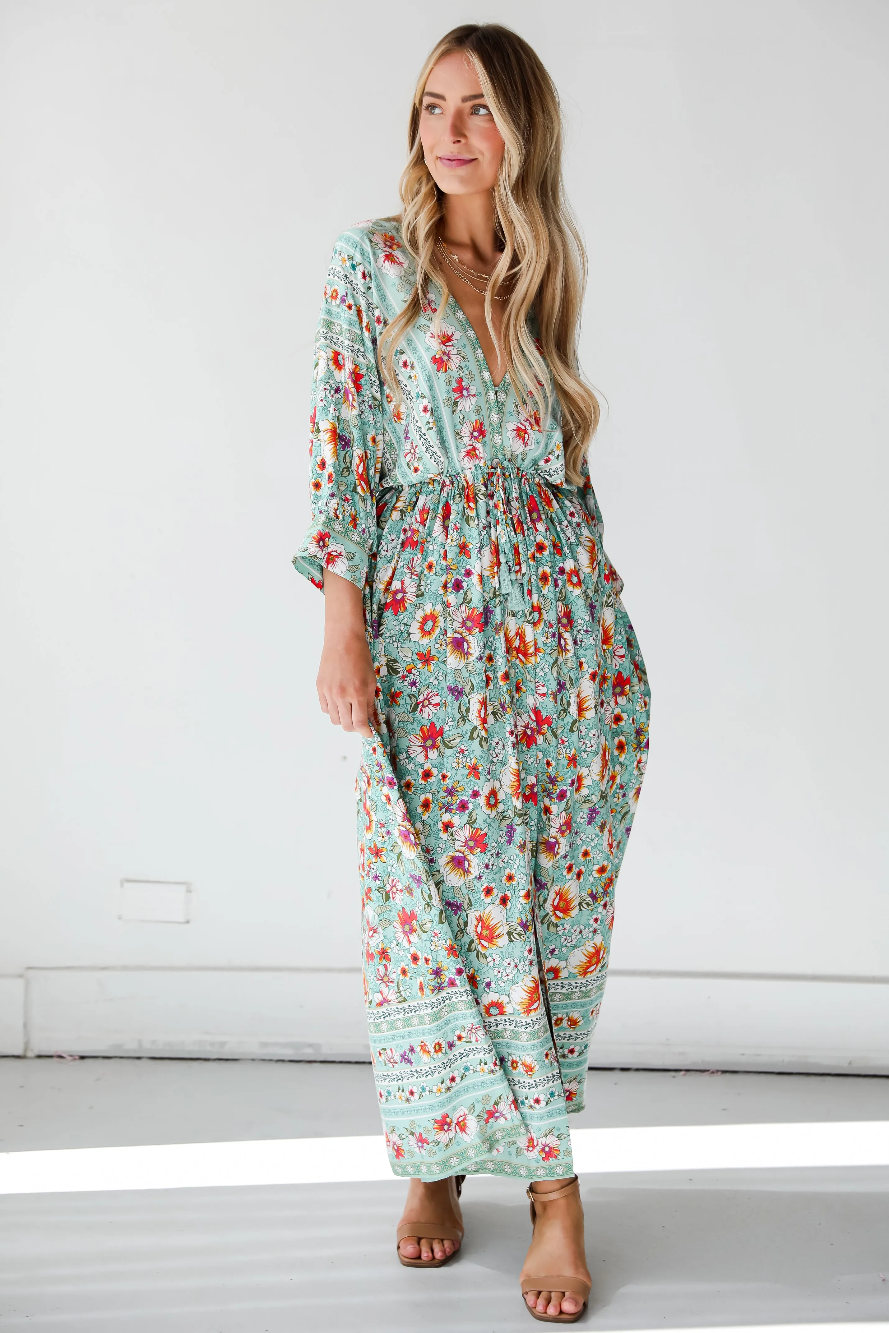 FINAL SALE - Bohemian Sun Jade Floral Maxi Dress