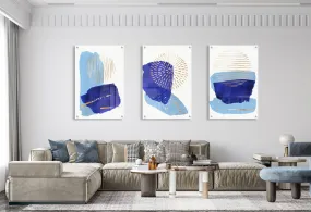 Geometrical Blue Design Set of 3 Prints Modern Wall Art Modern Artwork