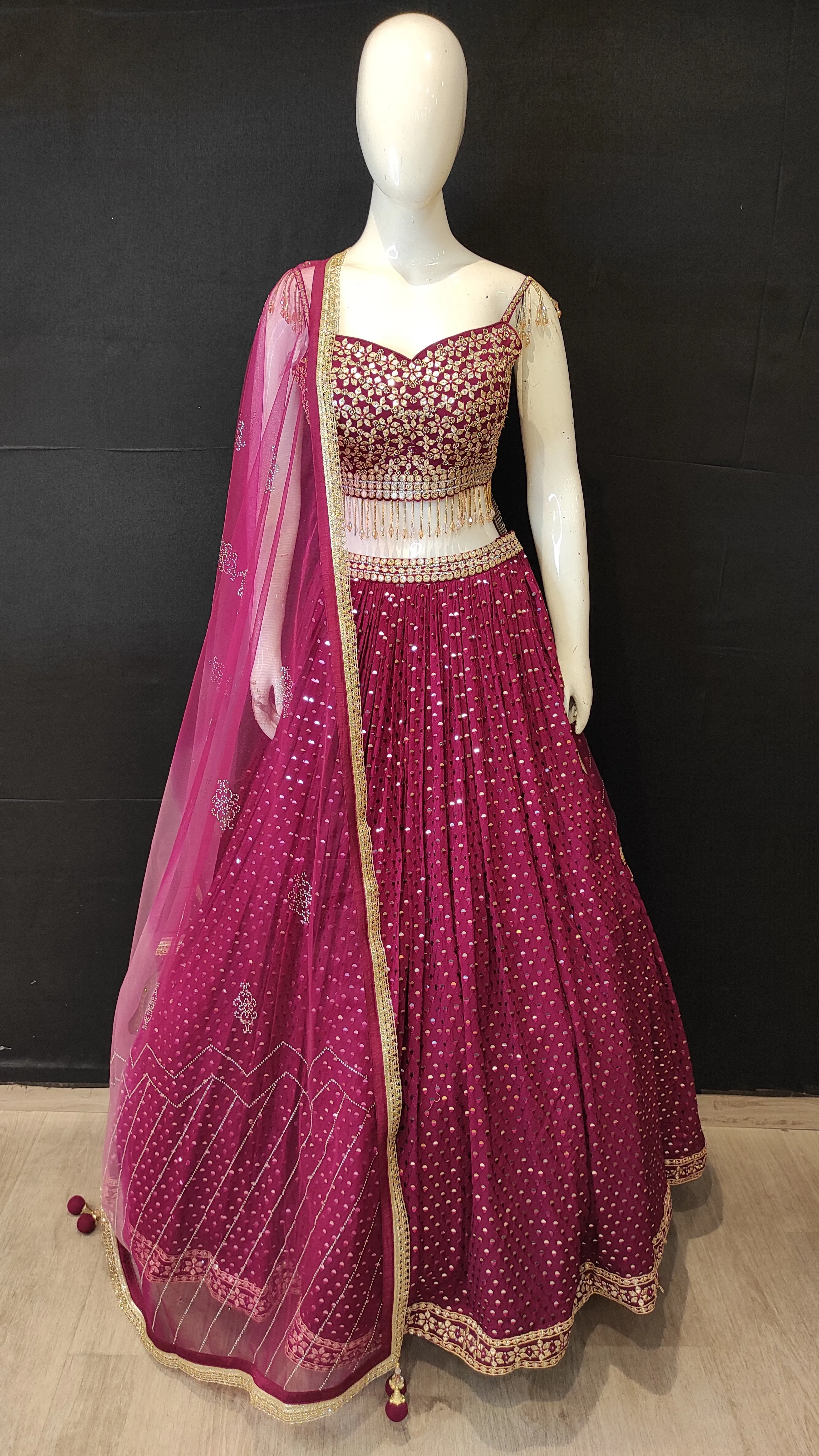 Georgette Lehenga Choli with Patra, Zari and Swarovski Work