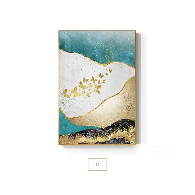 Golden Tree Butterflies And Deer Abstract Landscape Wall Art Fine Art Canvas Prints Pictures For Living Room Dining Room Luxury Interiors Wall Art Decor