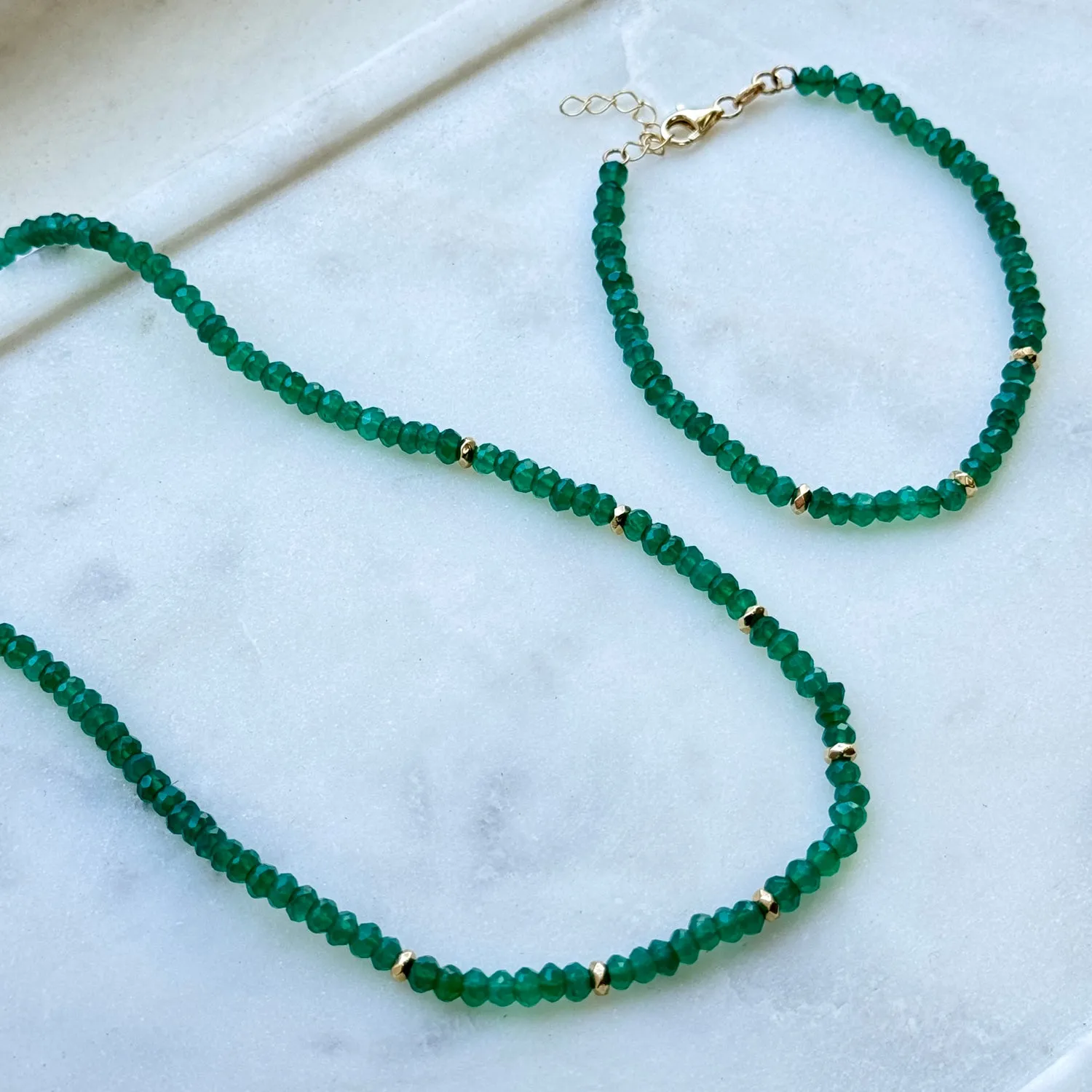 Green Onyx Gold Bead Bracelet