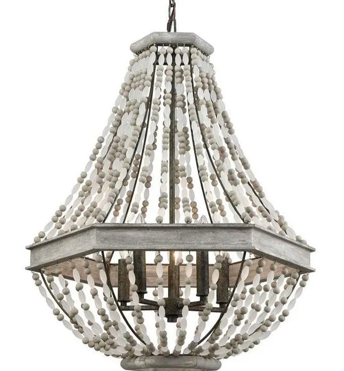 Grey Beaded Hexagonal 5-Light Chandelier