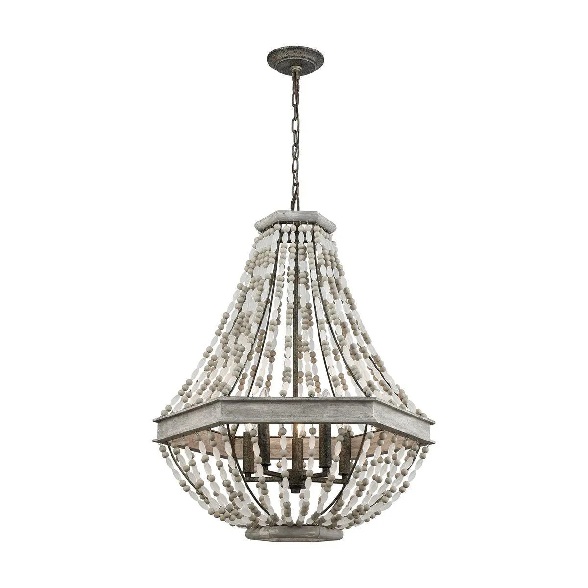 Grey Beaded Hexagonal 5-Light Chandelier