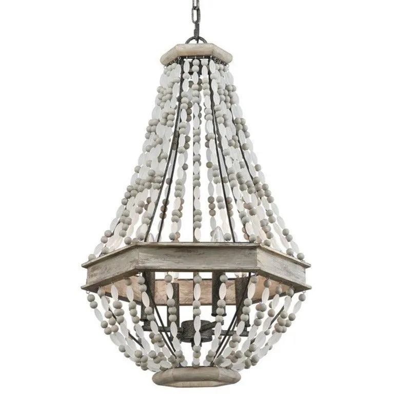 Grey Beaded Hexagonal 5-Light Chandelier