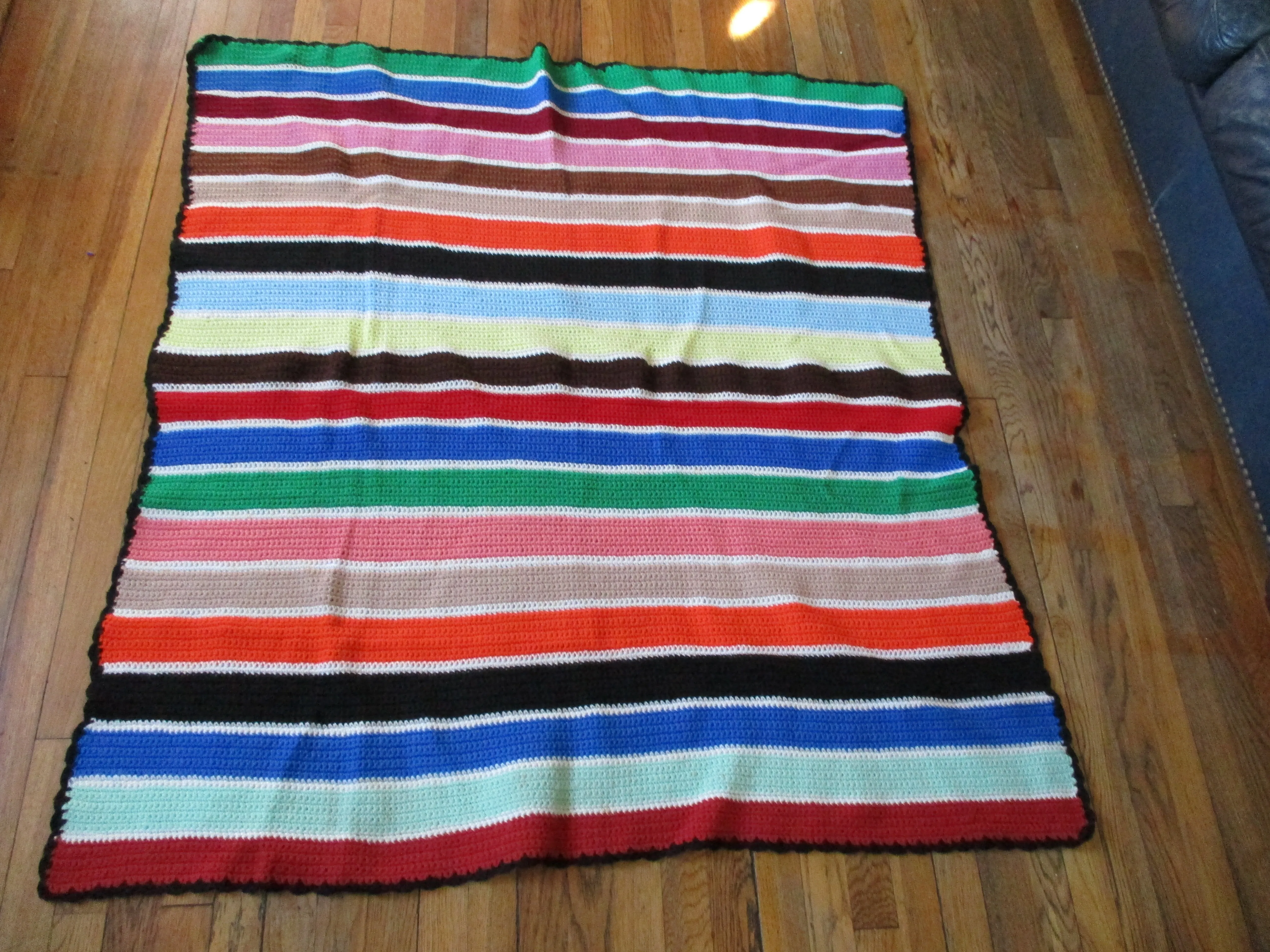 Handmade Crochet 1970s Style Blanket Throw Bedspread Cover Knit 60X53 Striped COLORFUL