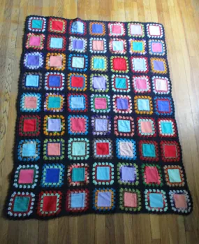 Handmade Crochet GRANNY SQUARE Blanket Throw Afghan Cover Knit Yarn COLORFUL 48X64