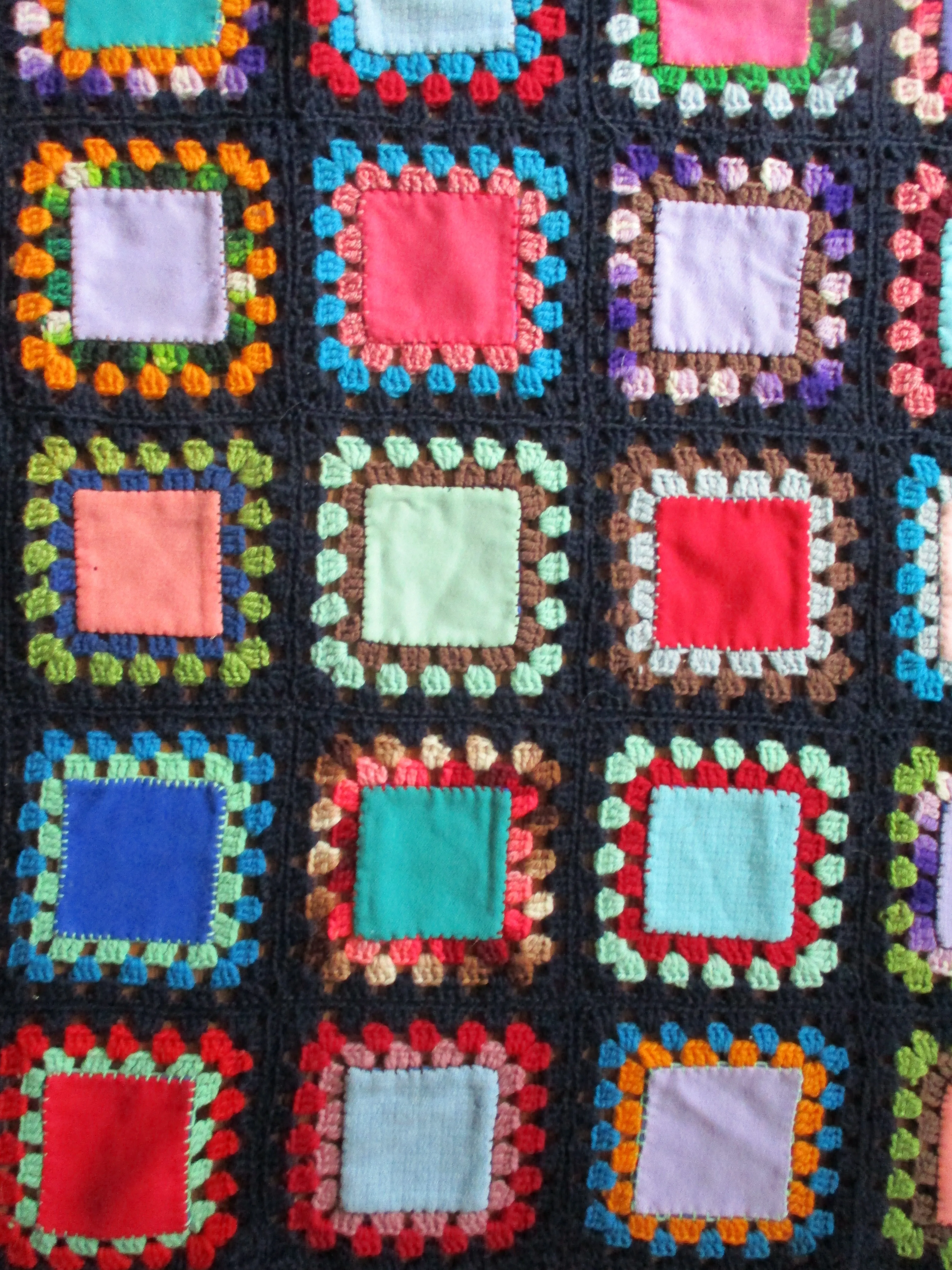 Handmade Crochet GRANNY SQUARE Blanket Throw Afghan Cover Knit Yarn COLORFUL 48X64