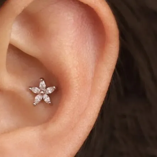 Internally Threaded Steel 5 Marquise CZ Flower Tragus Labret