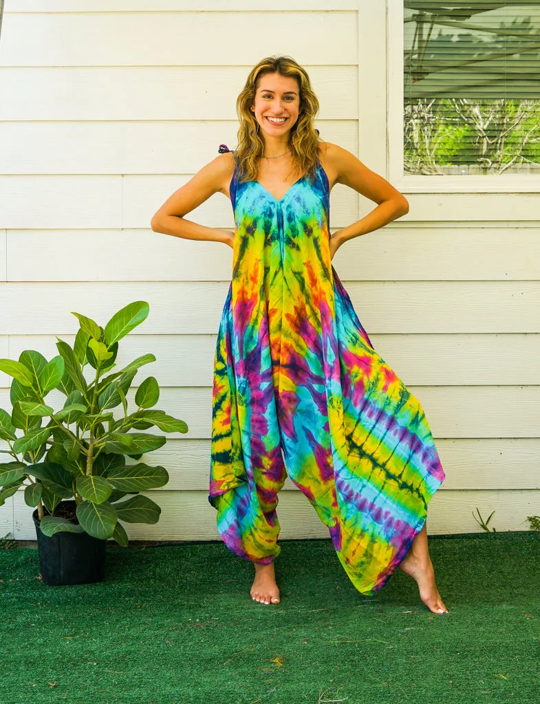 J79- Hand Dyed Wide Leg Boho Hippie Jumpsuits Rompers Pants with Pockets