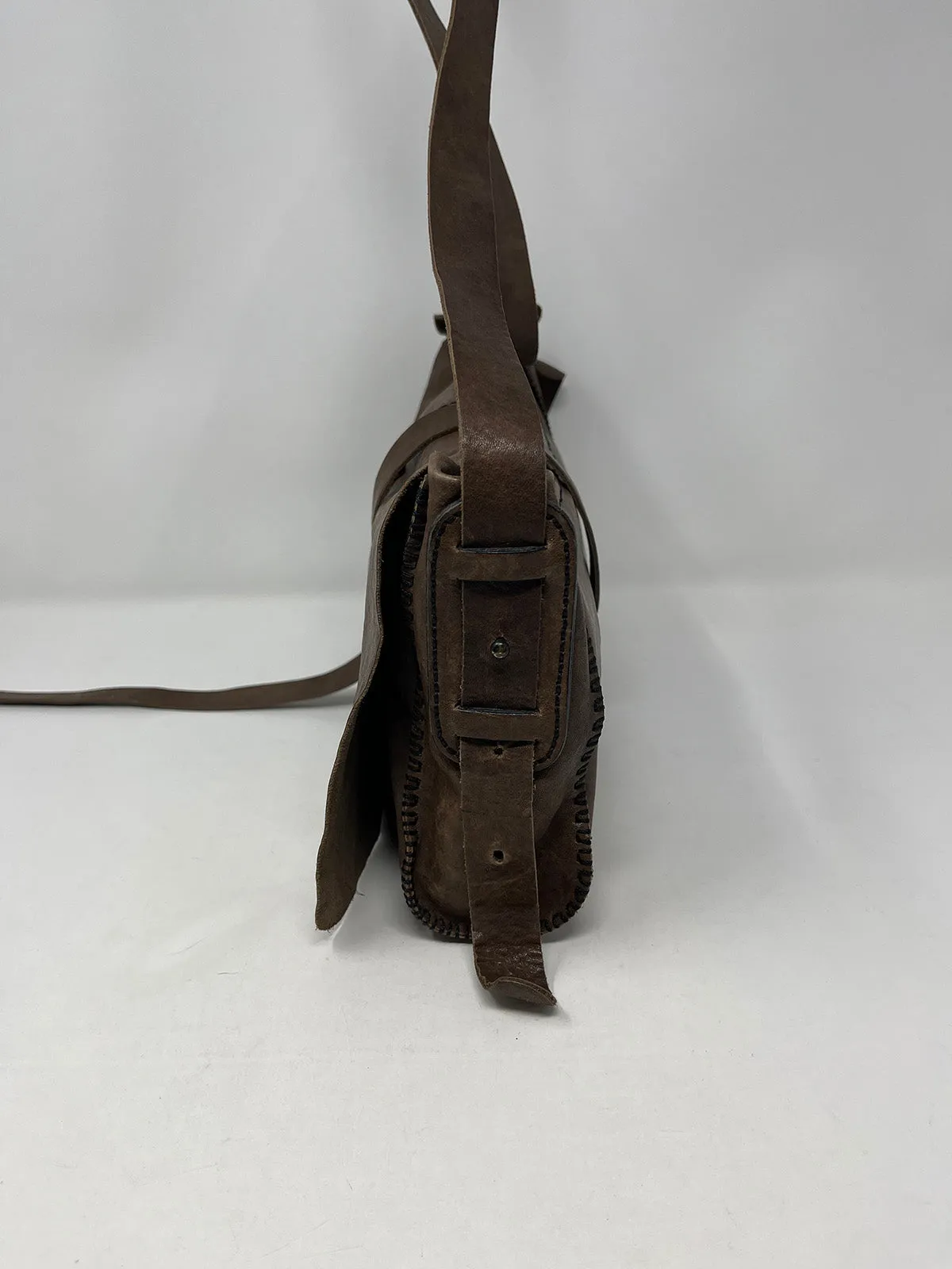 Johnny Farah Brown Leather Stitching Boho Crossbody