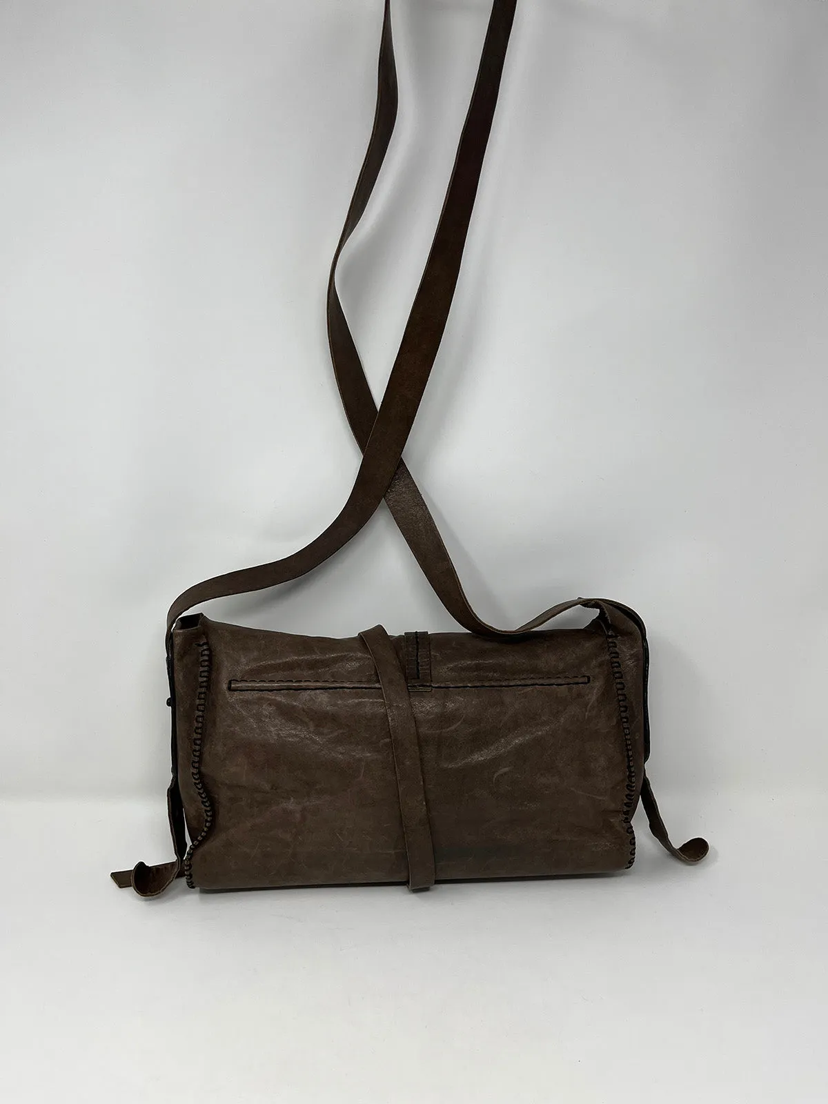 Johnny Farah Brown Leather Stitching Boho Crossbody