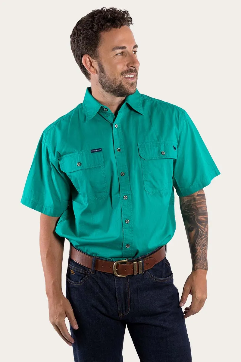 Lake Argyle Mens Short Sleeve Full Button Work Shirt - Green