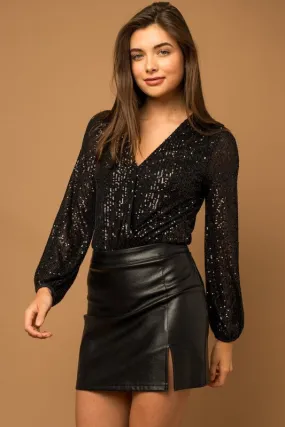 Long Sleeve Sequin Wrap Bodysuit