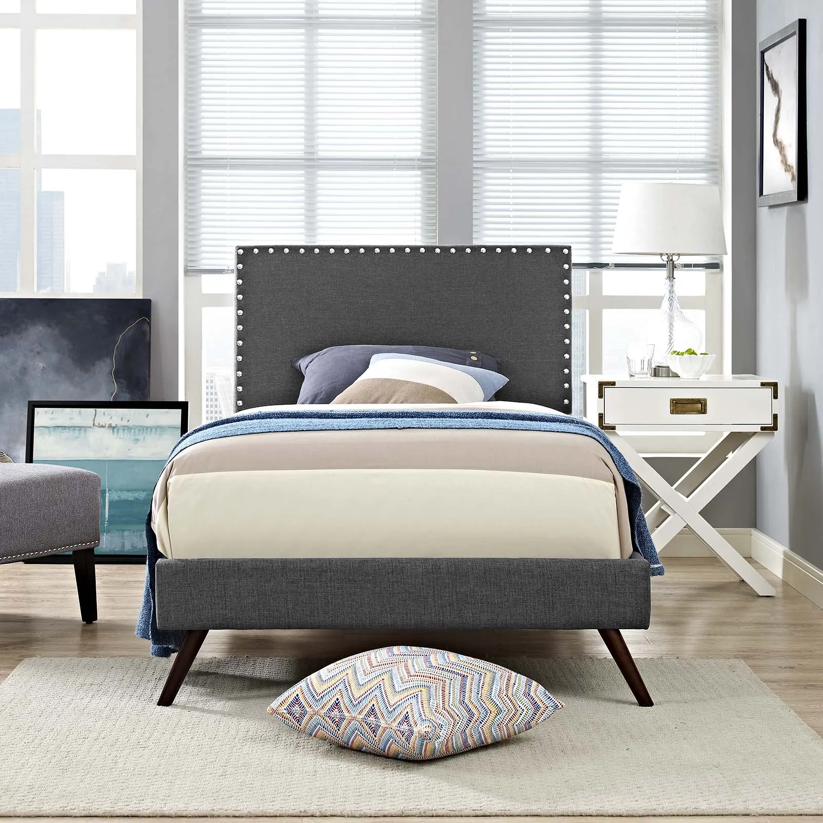 Macie Fabric Platform Bed with Round Splayed Legs