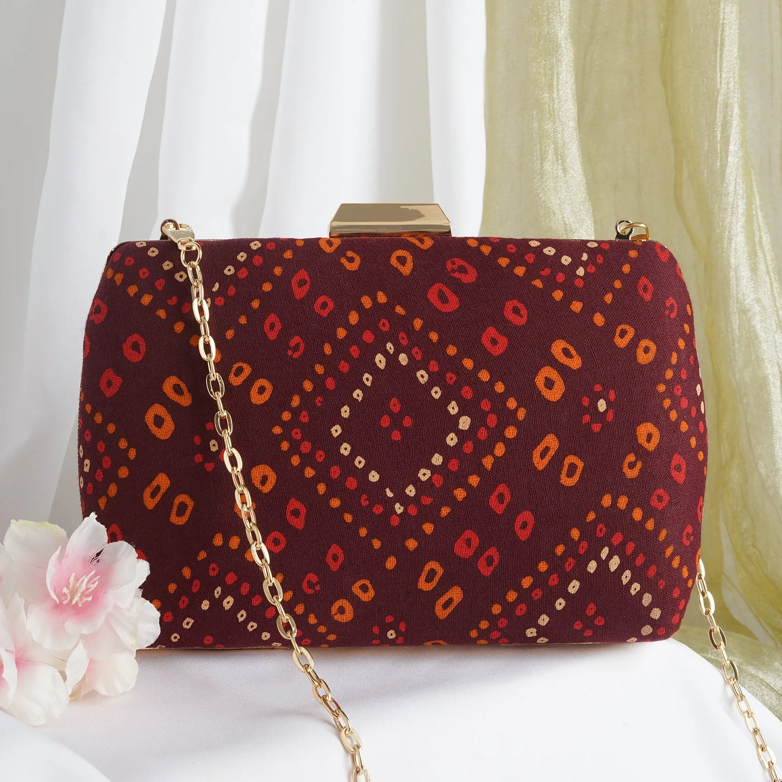 Maroon Magic Stone and Print Clutch