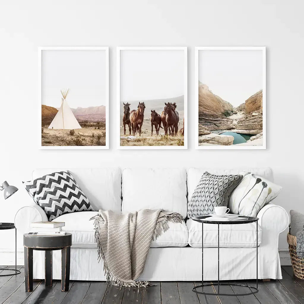 Native American Desert Landscape. Wall Art Set of 3 Prints