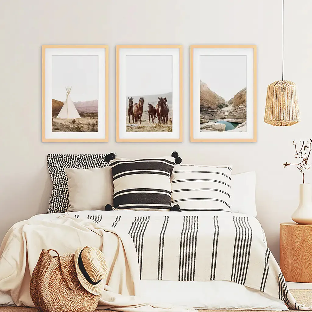 Native American Desert Landscape. Wall Art Set of 3 Prints