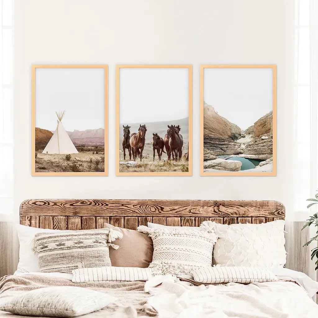 Native American Desert Landscape. Wall Art Set of 3 Prints