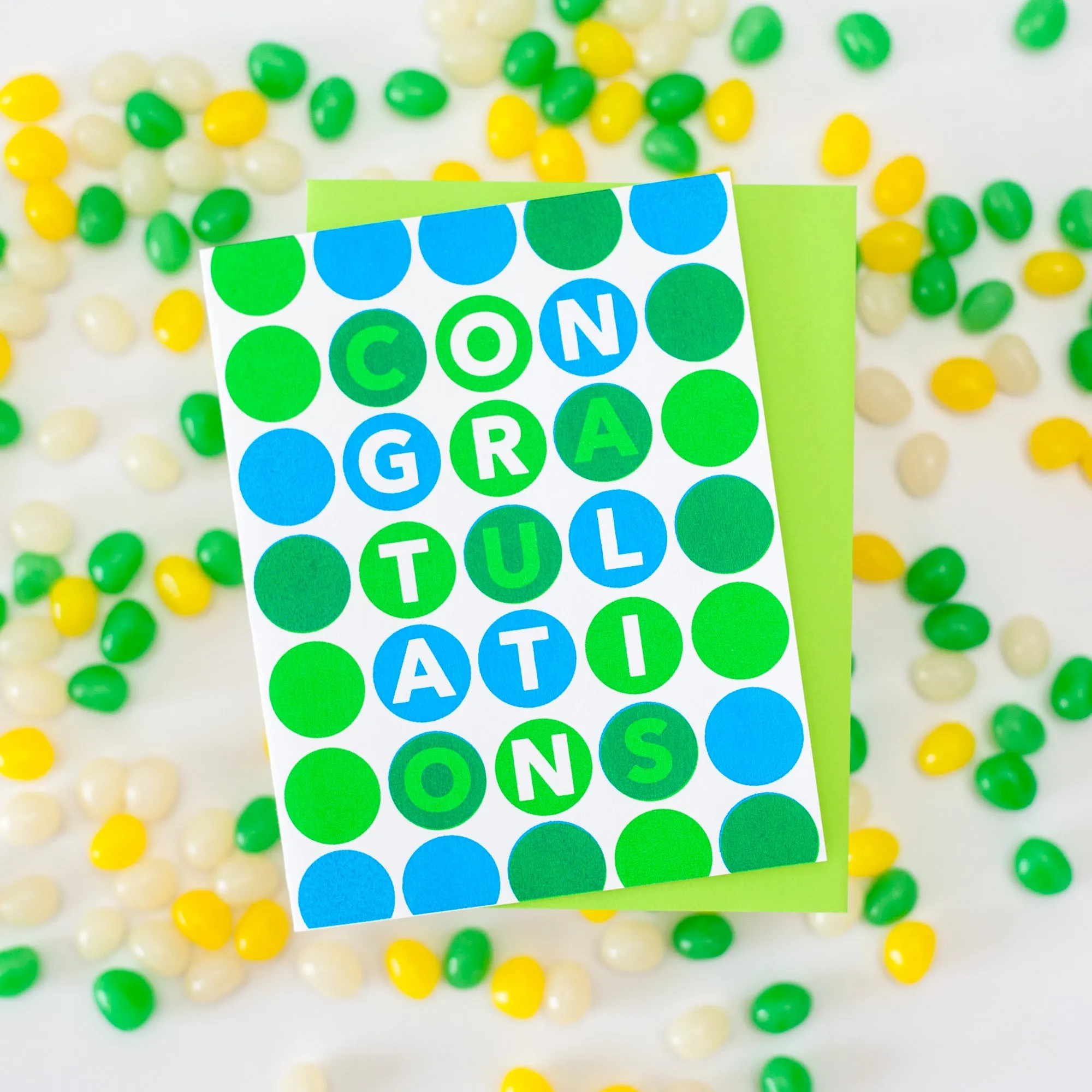 neon congratulations card, colorful congratulations card with polka dots