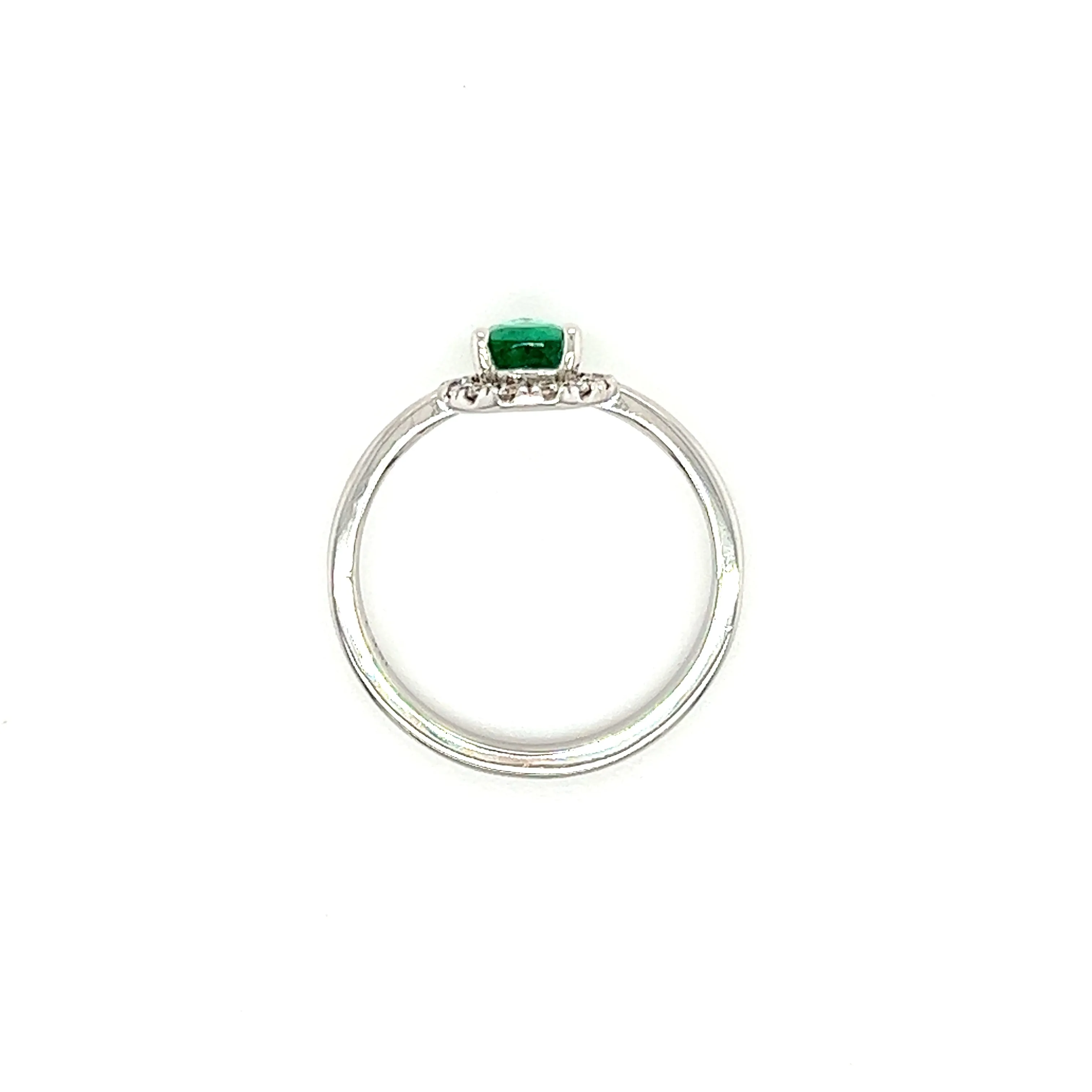 Pear Emerald Ring with Half Diamond Halo in 18K White Gold