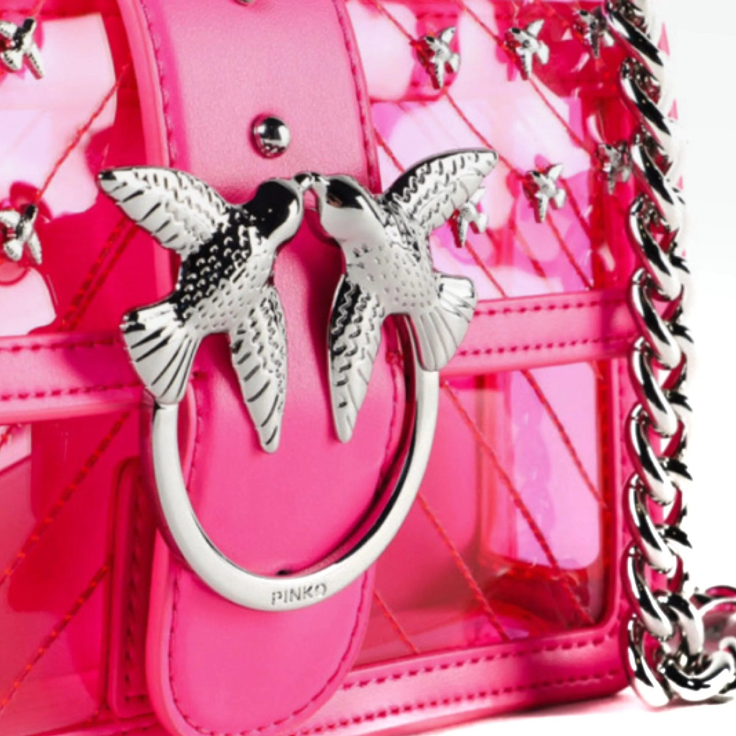 PINKO Love Quilted PVC Leather Hot Pink Silver Shoulder Bag