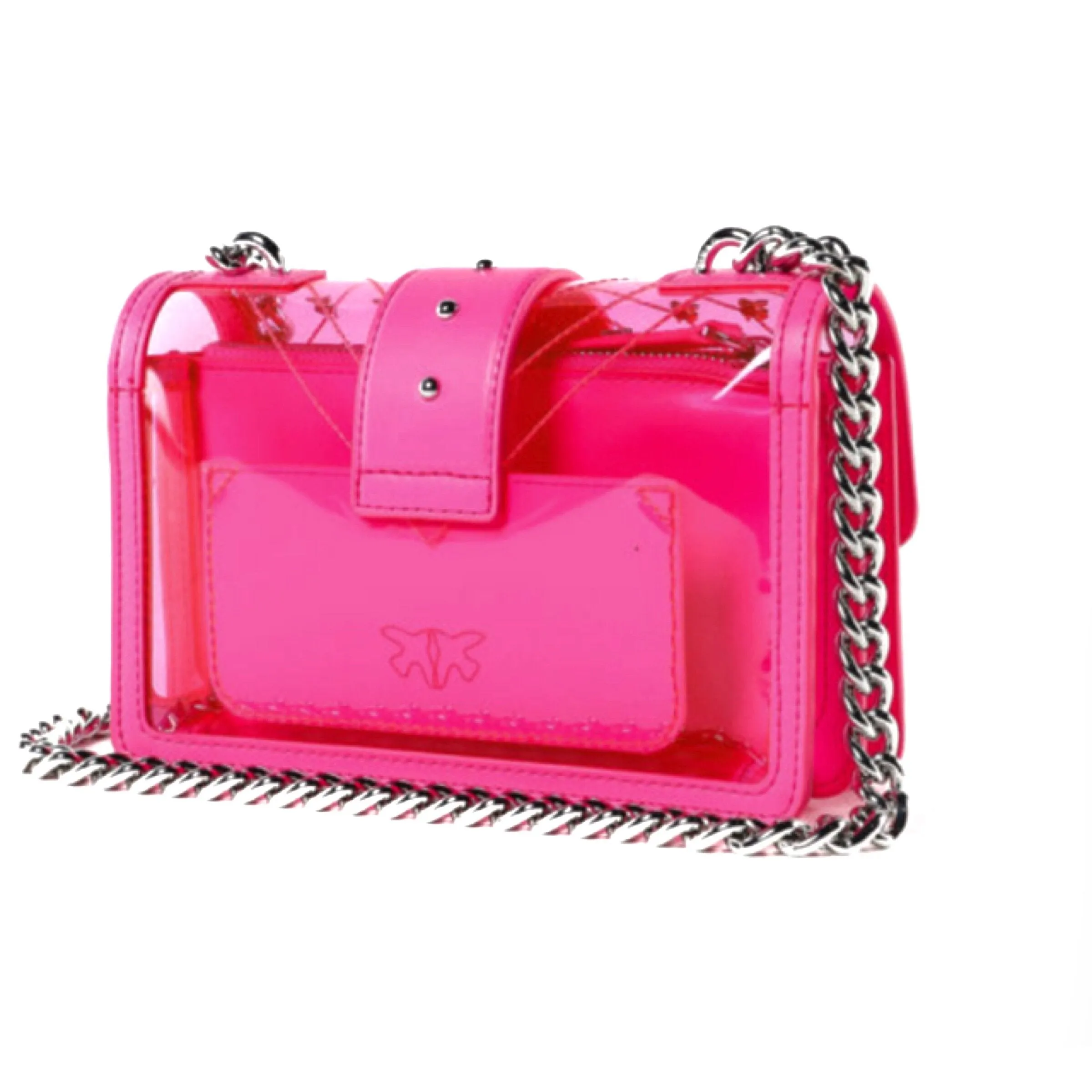 PINKO Love Quilted PVC Leather Hot Pink Silver Shoulder Bag