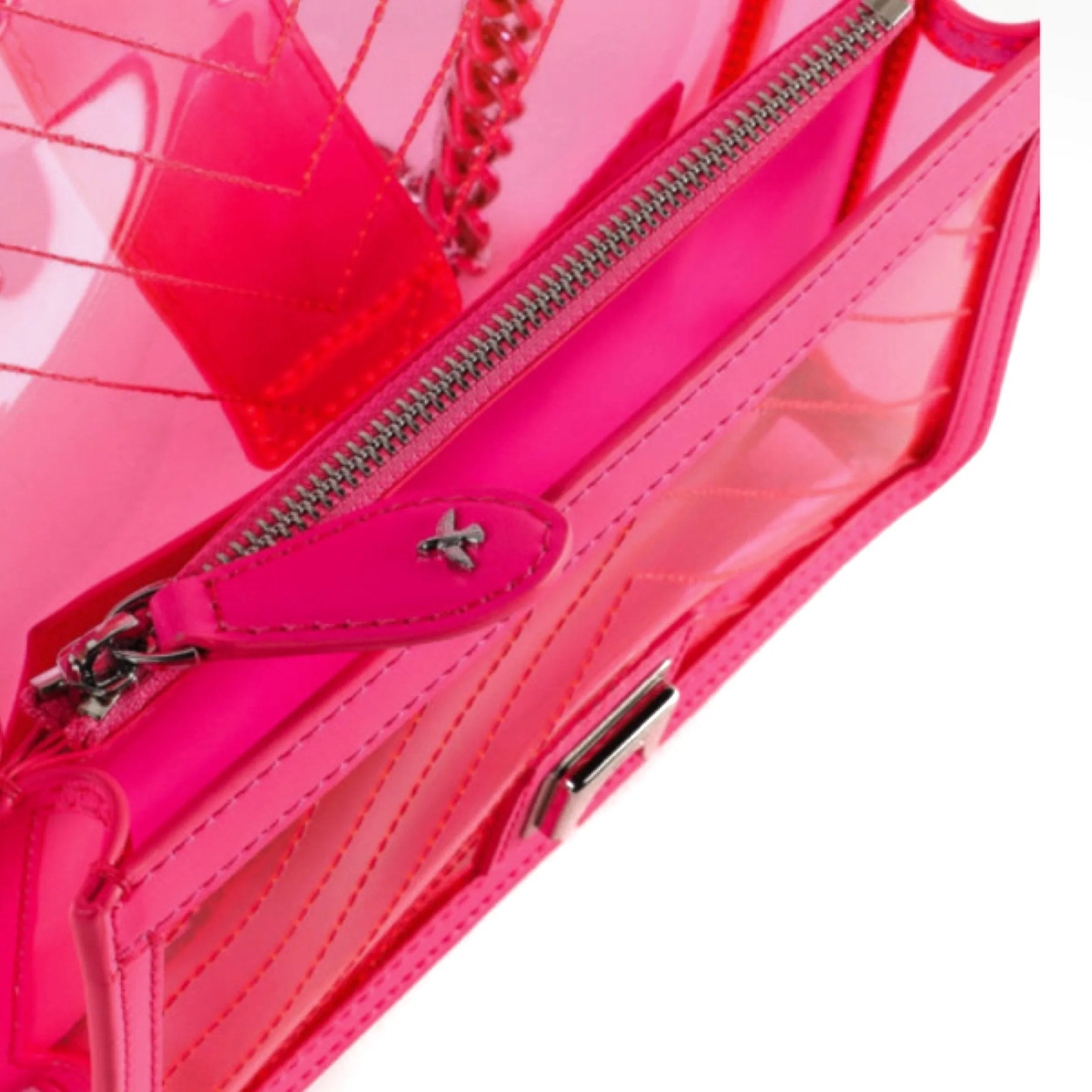 PINKO Love Quilted PVC Leather Hot Pink Silver Shoulder Bag