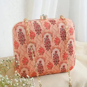 Powder Peach Stone and Print Clutch