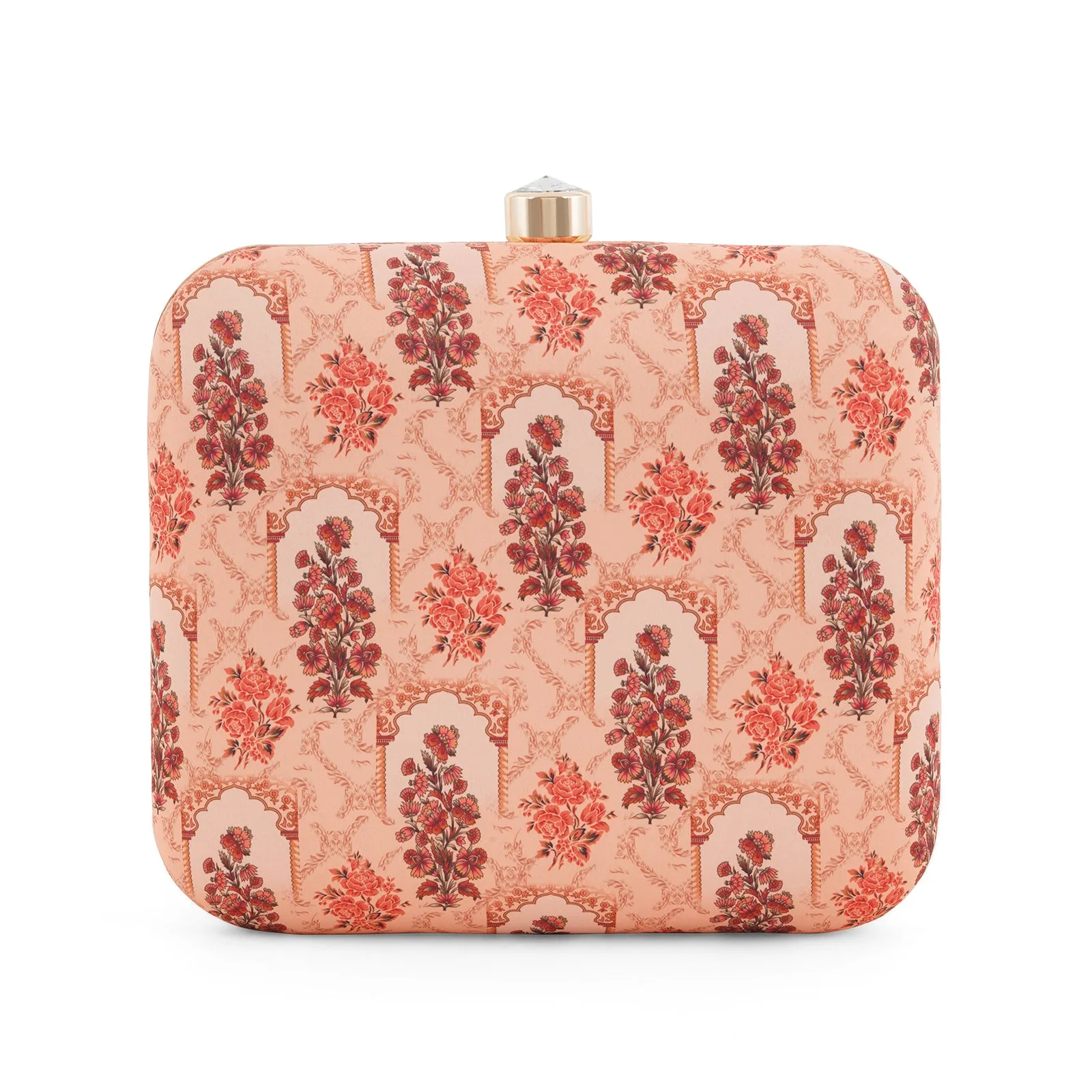 Powder Peach Stone and Print Clutch