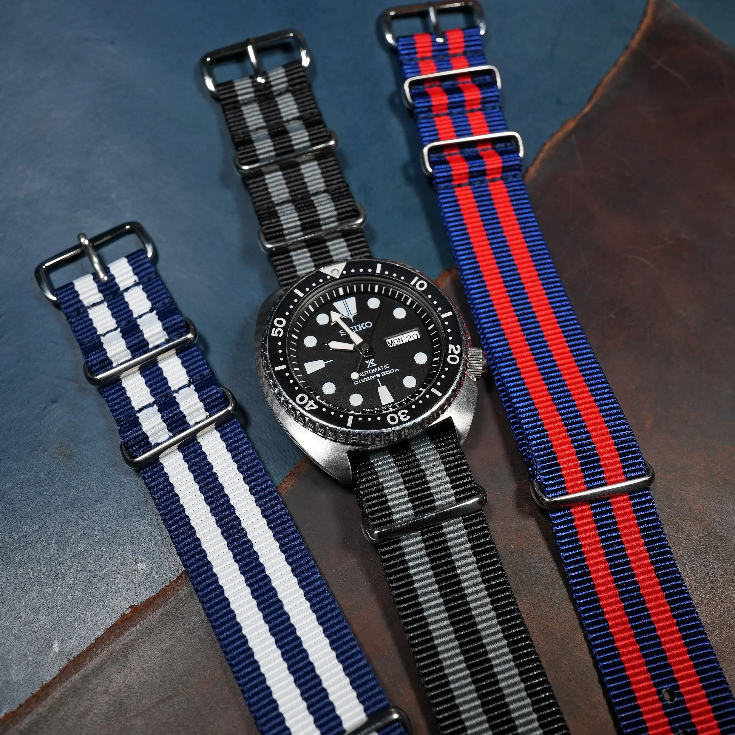 Premium Nato Strap in Black Grey (James Bond)