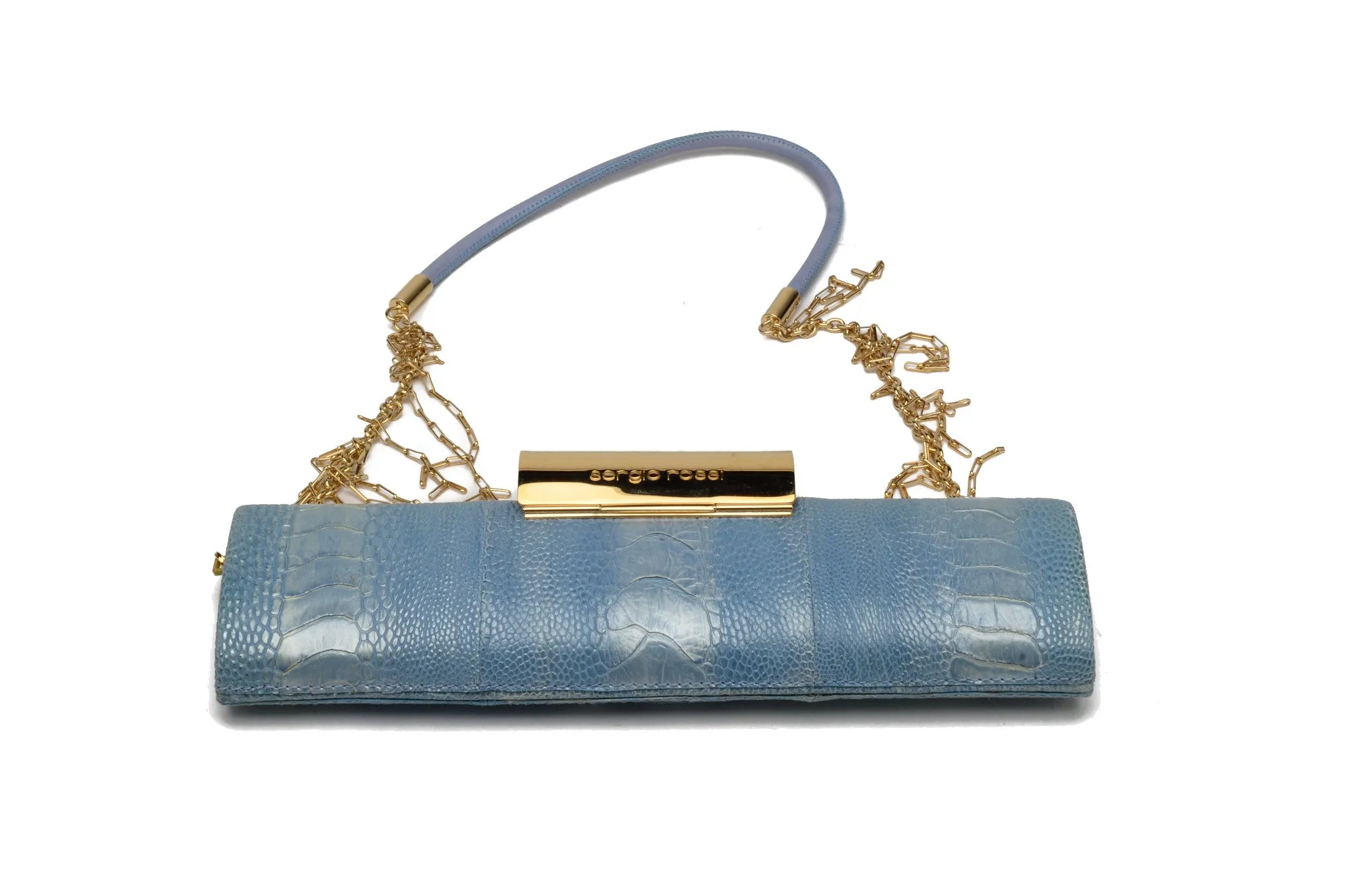 Sergio Rossi - Baby Blue Clutch with Gold Clasp NWT -