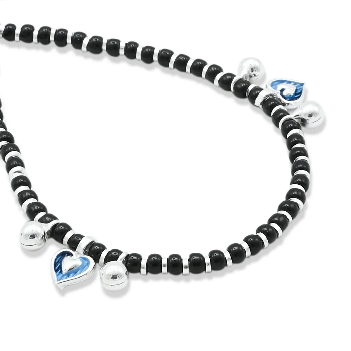 Silver Aqua Blue Heart Anklet