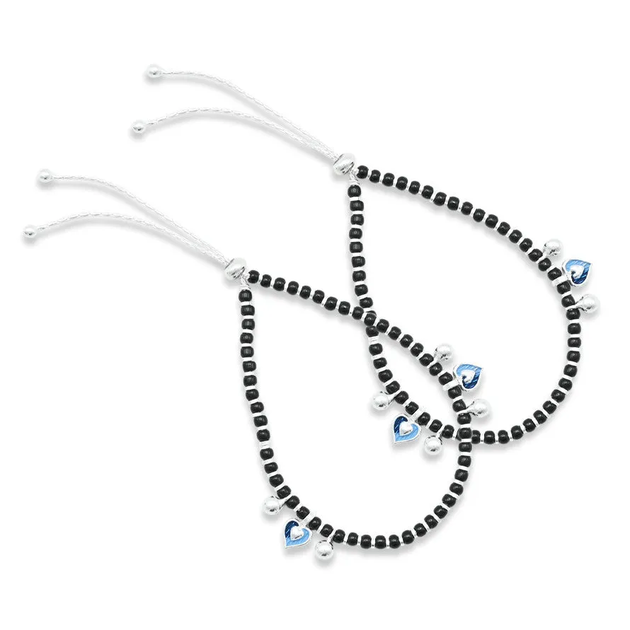 Silver Aqua Blue Heart Anklet