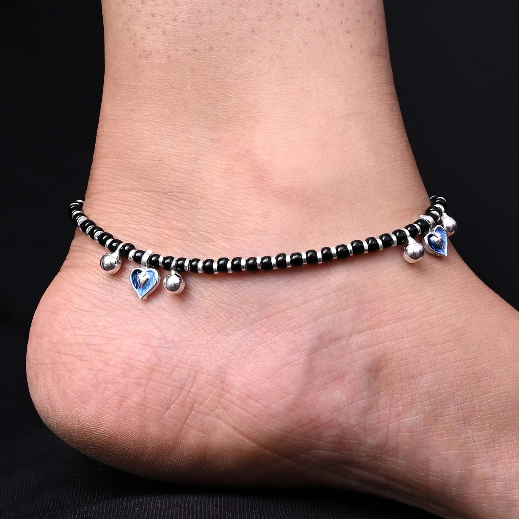 Silver Aqua Blue Heart Anklet