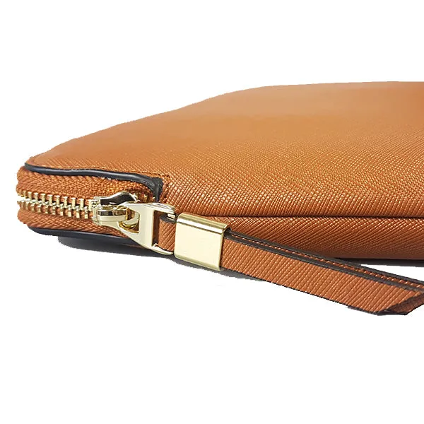 SORRENTO - Addison Road - Women's Brown Structured Saffiano Clutch