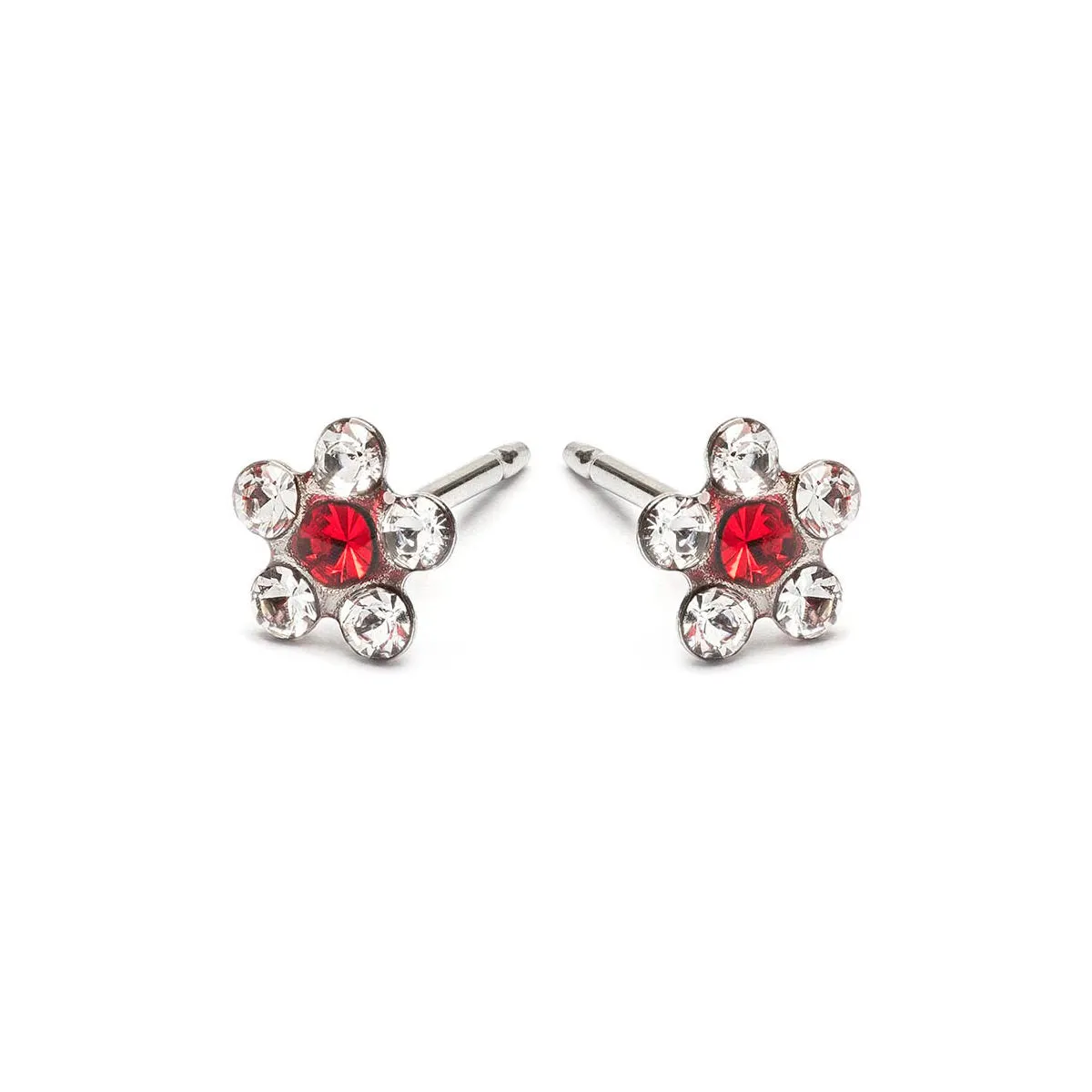 Stainless Steel Red And White Daisy Stud Earrings