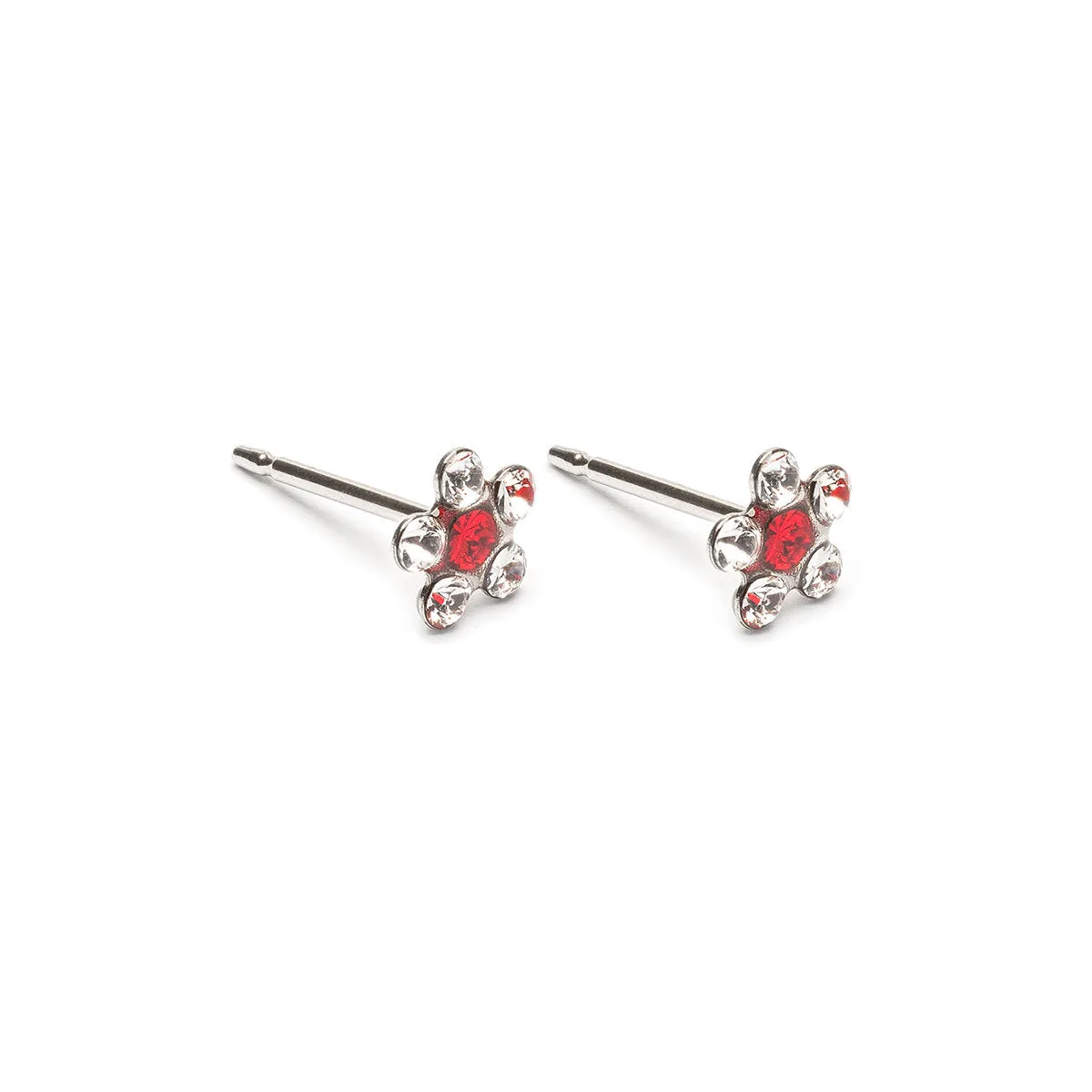 Stainless Steel Red And White Daisy Stud Earrings